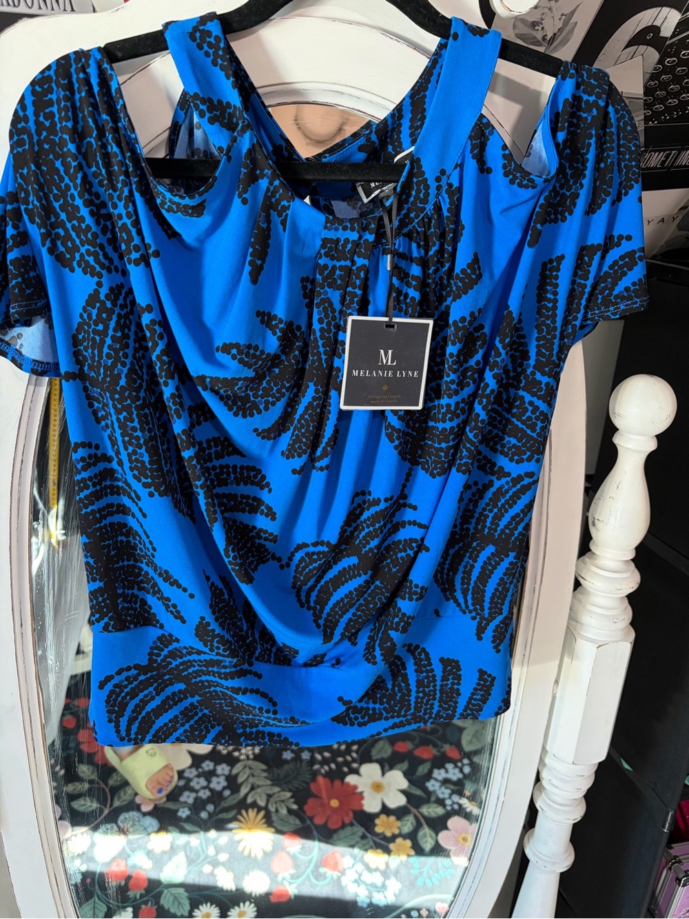 Royal Blue Cold-Shoulder Printed Blouse